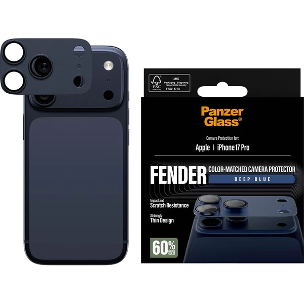PanzerGlass® FENDER hliníková ochrana fotoaparátu Apple iPhone 17 Pro tmavě modrá - Ochranné folie a skla - Obrázek Y8XL000K01
