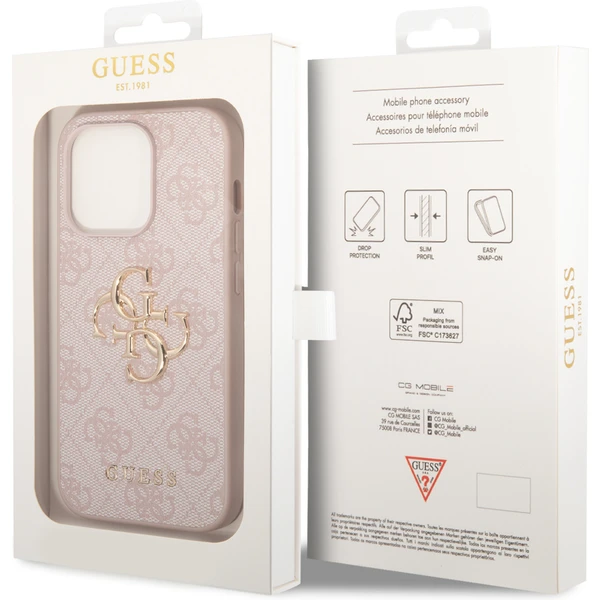 Guess PU 4G Metal Logo kryt iPhone 15 Pro Max růžový - Pouzdra - Obrázek Y972000N01