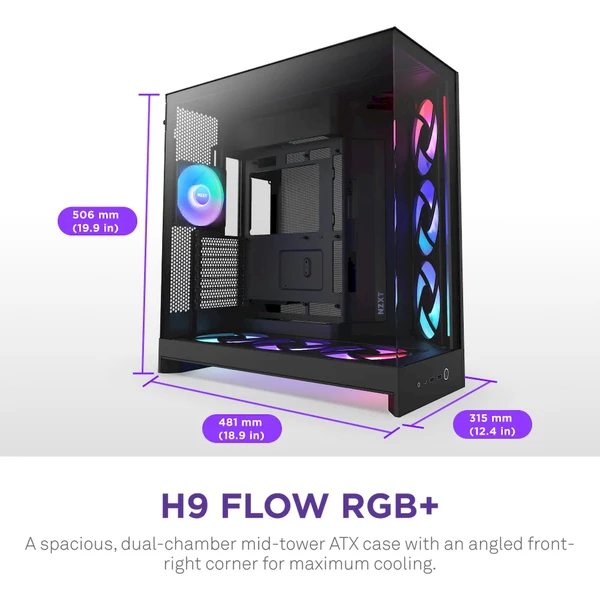 NZXT H9 Flow RGB+ černá - Počítačové skříně - Obrázek YA7K000K01