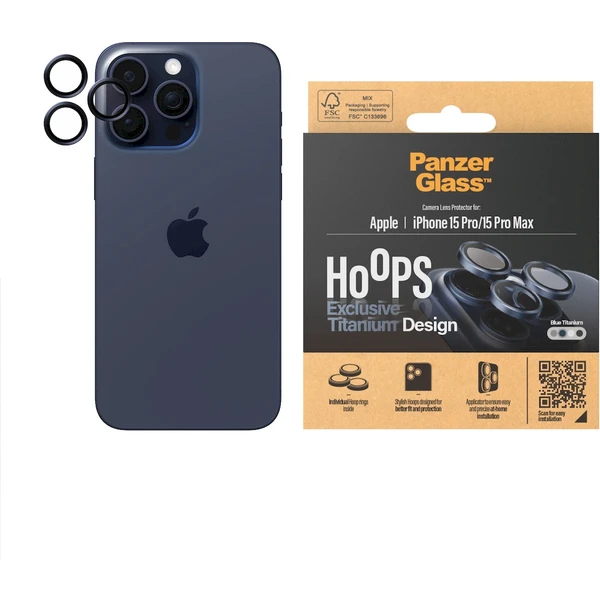 PanzerGlass HoOps ochranné kroužky Apple iPhone 16 Pro/16 Pro Max/15 Pro/15 Pro Max - modrý titan - Ochranné folie a skla - Obrázek YAD1000O01