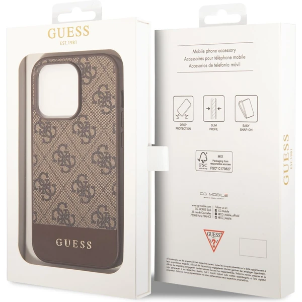 Guess 4G Stripe kryt iPhone 14 Pro hnědý - Pouzdra - Obrázek YBBH100501