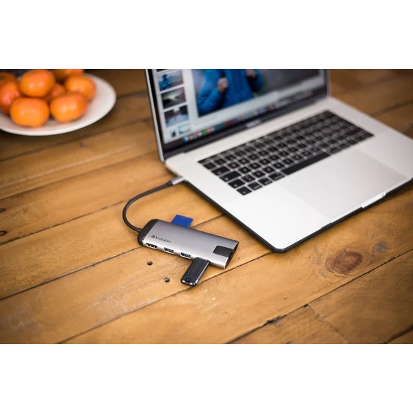 Verbatim USB-C Multiport HUB, 3x USB 3.0, 1x USB-C, HDMI, LAN, SD, microSD dokovací stanice šedá - Dokovací stanice - Obrázek YBOR000301