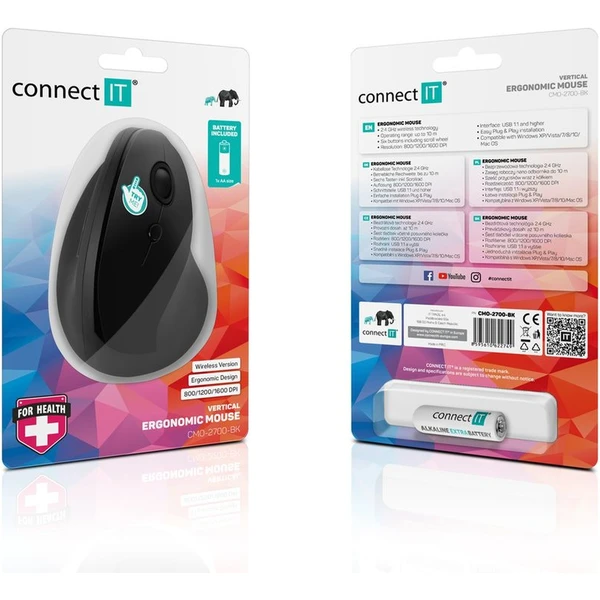 CONNECT IT FOR HEALTH ergonomická vertikální myš černá - Myši - Obrázek YEPN600301