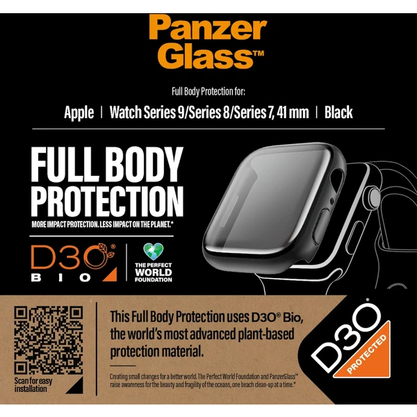 PanzerGlass Apple Watch 9/8/7 (41mm) ochranný kryt s D3O - černý rámeček - Pouzdra - Obrázek YFC1000O01