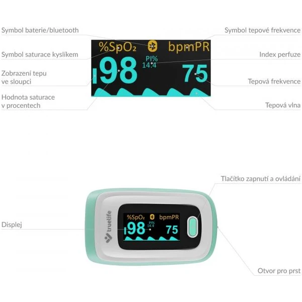 TrueLife Oximeter X5 BT – Pulzní oxymetr s Bluetooth - Senzory - Obrázek YGTG300401