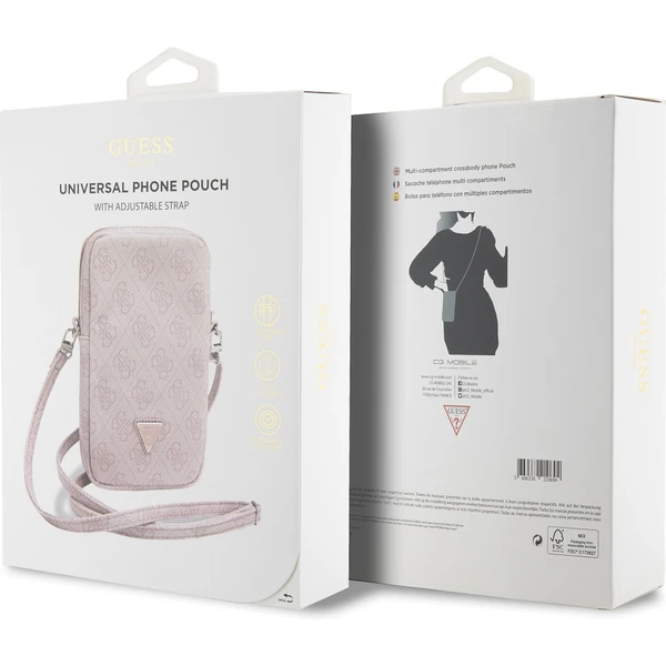 Guess PU 4G Triangle Logo Wallet Phone Bag Zipper růžový - Popruhy a crossbody - Obrázek YHU0000P01