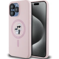 Karl Lagerfeld Liquid Silicone Karl and Choupette Magsafe zadní kryt iPhone 15 Pro růžový - Pouzdra