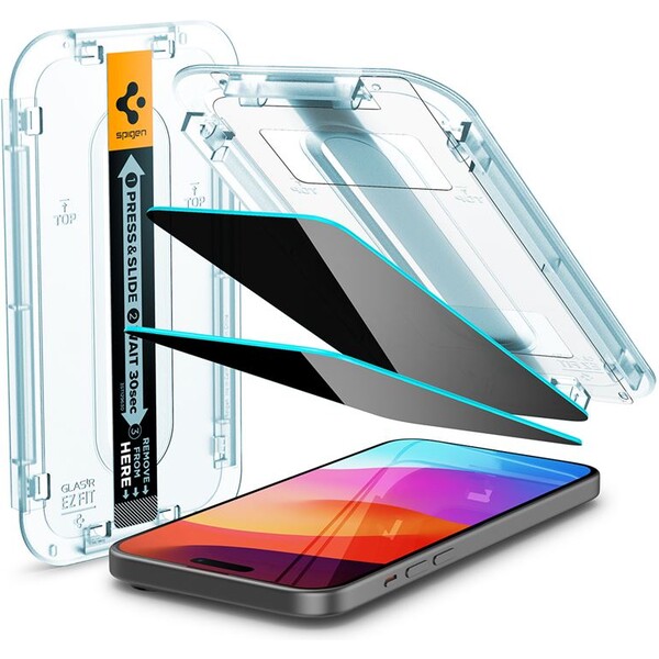 Spigen Glass tR EZ Fit Privacy 2 Pack tvrzené sklo iPhone 16/15 čiré