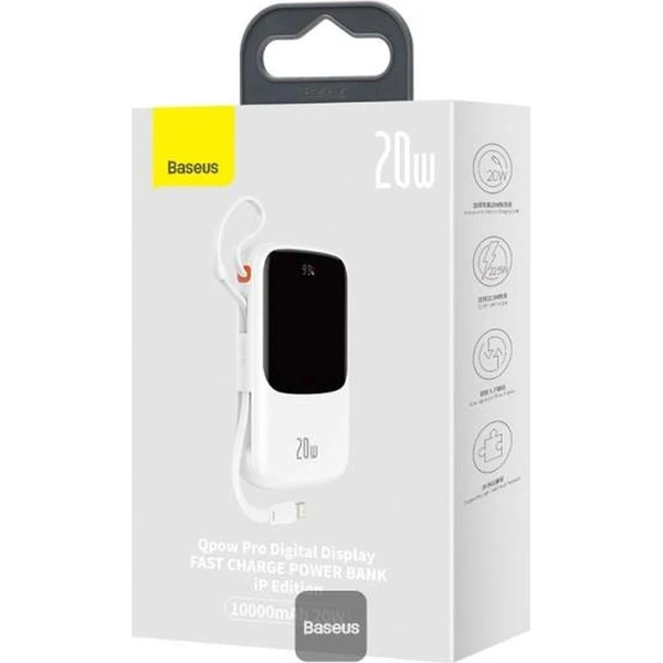 Baseus Qpow Pro 10000mAh, 20W, s kabelem Lightning bílá - Powerbanky - Obrázek YVHL000K01