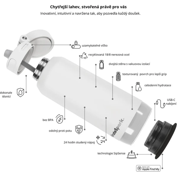 HidrateSpark PRO 2 chytrá lahev s brčkem, 950 ml bílá - Chytré láhve - Obrázek YW2H000K01