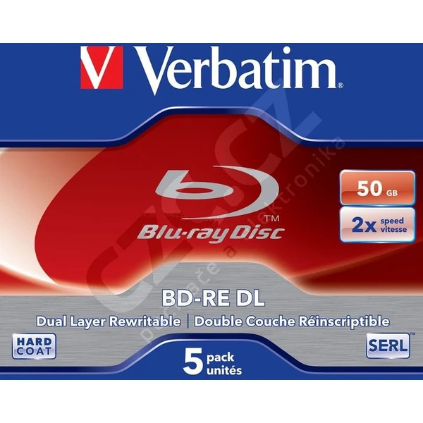 VERBATIM BD-RE DL (5 ks)Blu-Ray/Jewel/2x/50GB - Optické disky - Obrázek Z0G2000K01