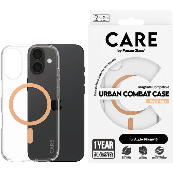 PanzerGlass® CARE kryt Apple iPhone 16 MagSafe Urban Combat čirý/broskvový - Pouzdra - Obrázek Z108000P01