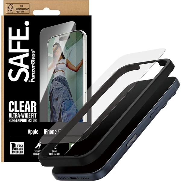 PanzerGlass® SAFE Ultra-Wide Fit sklo Apple iPhone 17 Pro s instalačním rámečkem - Ochranné folie a skla - Obrázek Z1KH000K01