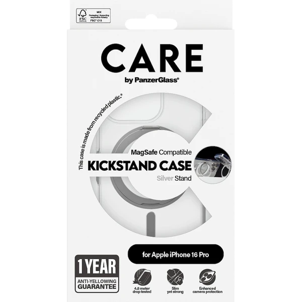 PanzerGlass® CARE kryt Apple iPhone 16 Pro MagSafe KickStand čirý/šedý - Pouzdra - Obrázek Z408000P01