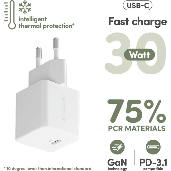 PanzerGlass® empower nabíječka Turbo GaN (30 W) 1x USB-C, bílá - Nabíječky - Obrázek Z43J000K01