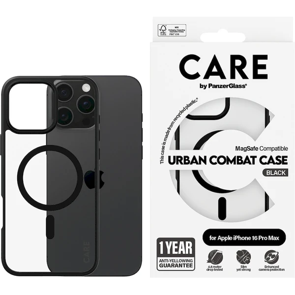 PanzerGlass® CARE kryt Apple iPhone 16 Pro Max MagSafe Urban Combat černý/černý - Pouzdra - Obrázek Z608000P01
