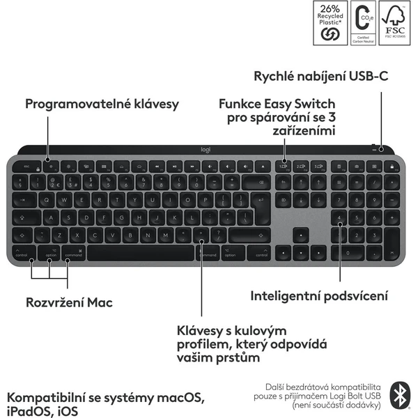 Logitech MX Keys Combo for Mac US klávesnice a myš vesmírně šedá - Klávesnicové sety - Obrázek Z645000J01