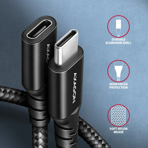 AXAGON BUCM32-CF05AB USB-C/USB-C prodlužovací kabel 0,5m černý - Kabely a redukce - Obrázek Z6O0000J01