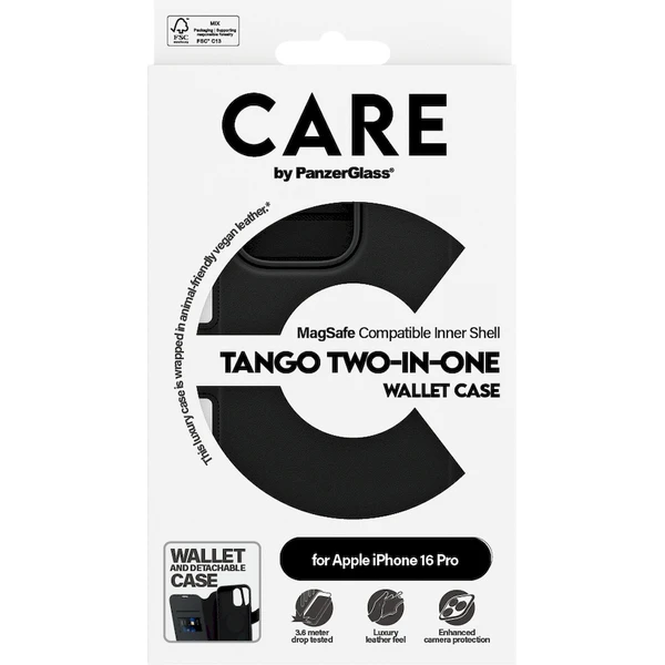 PanzerGlass® CARE pouzdro Apple iPhone 16 Pro MagSafe Wallet 2v1 černý - Pouzdra - Obrázek Z908000P01