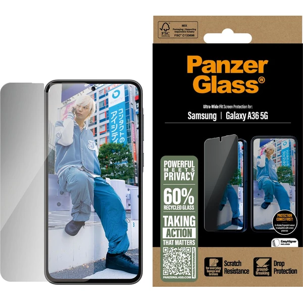 PanzerGlass® Privacy sklo Samsung Galaxy A36 5G s instalačním rámečkem - Ochranné folie a skla - Obrázek ZAUC000K01