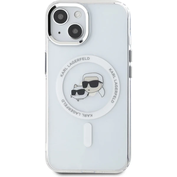 Karl Lagerfeld IML K&CH Heads Metal Frame MagSafe zadní kryt iPhone 15 čirý - Pouzdra - Obrázek ZBO5000J01