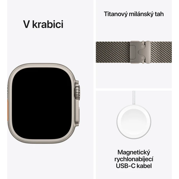 Apple Watch Ultra 3 (2025) 49mm Přírodní titan s přírodně titanovým milánským tahem L - Chytré hodinky - Obrázek ZBQH000K01