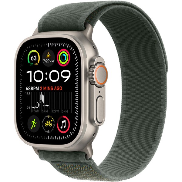 Apple Watch 49mm zelený Trailový tah - M/L - provedení z přírodního titanu MXTP3ZM/A