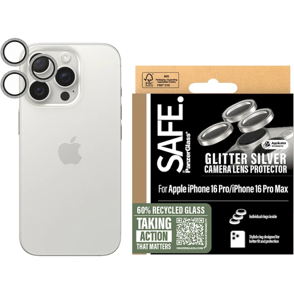 PanzerGlass® SAFE Camera Apple iPhone 16 Pro/15 Pro/16 Pro Max/15 Pro Max třpytivě stříbrné HoOps™ - Ochranné folie a skla - Obrázek ZE08000P01