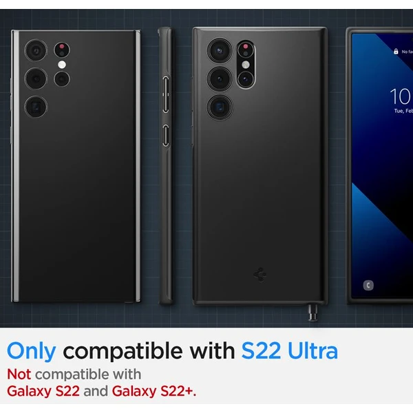 Spigen Thin Fit kryt Samsung Galaxy S22 Ultra černý - Pouzdra - Obrázek ZE5C100501