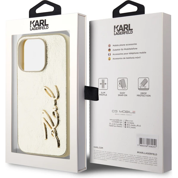 Karl Lagerfeld Wrinkled PU Signature Logo zadní kryt iPhone 15 Pro Max zlatý - Pouzdra - Obrázek ZFN5000J01