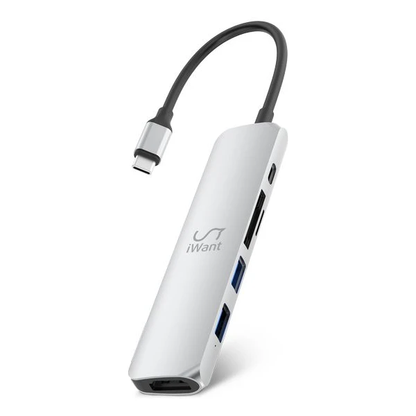 iWant USB-C HUB 6v1 HDMI + SD/Micro SD stříbrný - USB huby - Obrázek ZL88000601