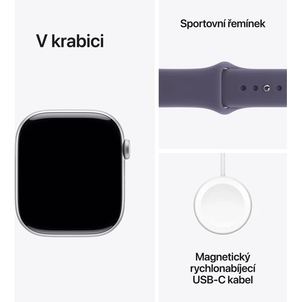 Apple Watch Series 11 (42mm) Stříbrný hliník s mlžně fialovým sportovním řemínkem M/L - Chytré hodinky - Obrázek ZONH000K01