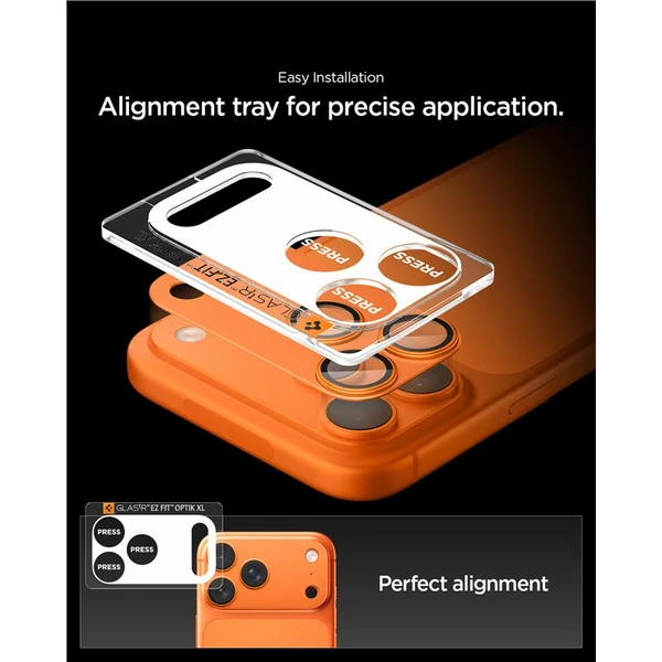 Spigen Glass tR EZ Fit Optik Pro XL sklo na fotoaparát iPhone 17 Pro Max oranžové - Ochranné folie a skla - Obrázek a01c4fcf5e3f4dd3a1a75a5fbd94f8c3