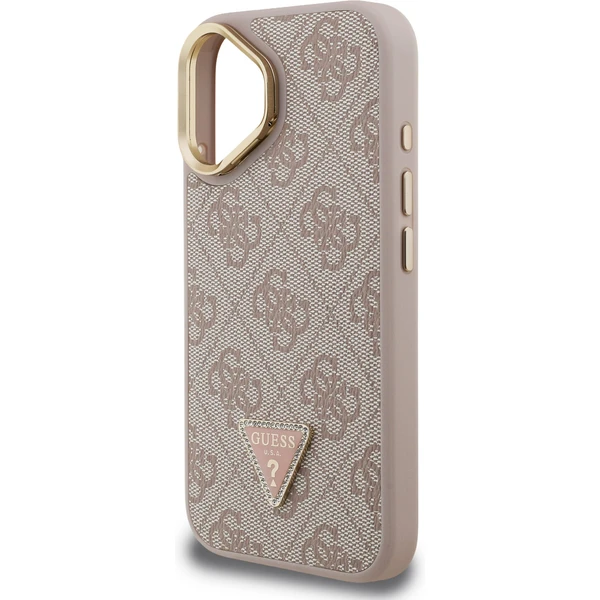Guess PU 4G Strass Triangle Logo Stand Camera Frame MagSafe kryt iPhone 16 růžový - Pouzdra - Obrázek a10792cd44e7426098a9f5ec7d716072