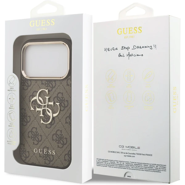 Guess PU Leather 4G Metal Logo Gold Frame MagSafe kryt iPhone 17 Pro hnědý - Pouzdra - Obrázek a10dd3df41e140eb86a98a011a39505c