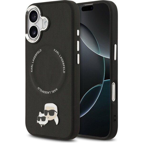 Karl Lagerfeld PU Karl and Choupette Heads Pins MagSafe kryt iPhone 17 černý