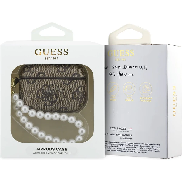 Guess PU 4G Classic Logo Pearl Strap pouzdro AirPods Pro 3 hnědé - Pouzdra - Obrázek a13a8ca5513240b382a113d05561b514