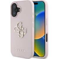 Guess PU Grained 4G Metal Logo kryt iPhone 16 růžový - Pouzdra