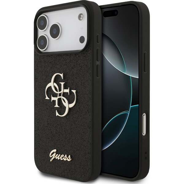Guess PU Fixed Glitter 4G Metal Logo kryt iPhone 18 Pro Max černý
