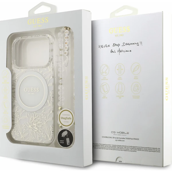 Guess IML Flowers Allover Strap MagSafe kryt iPhone 18 Pro bílý - Pouzdra - Obrázek a2097a80ebfb46a6a93bec0e535474e4