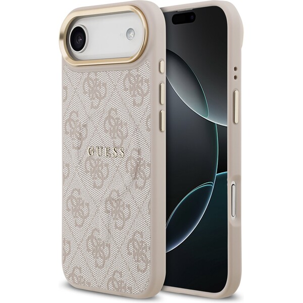 Guess PU Leather 4G Gold Frame MagSafe kryt iPhone 17 Air růžový