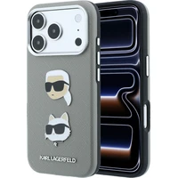 Karl Lagerfeld PU Semi Wrap Saffiano K&CH Heads kryt iPhone 18 Pro Max šedý - Pouzdra
