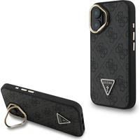 Guess PU 4G Strass Triangle Logo Stand Camera Frame MagSafe kryt iPhone 16 černý - Pouzdra