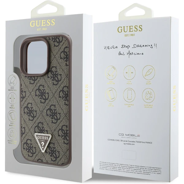 Guess PU 4G Strass Triangle Metal Logo kryt pro iPhone 16 Pro Max hnědý - Pouzdra - Obrázek a415b268479a40a18ea9517a359b7197
