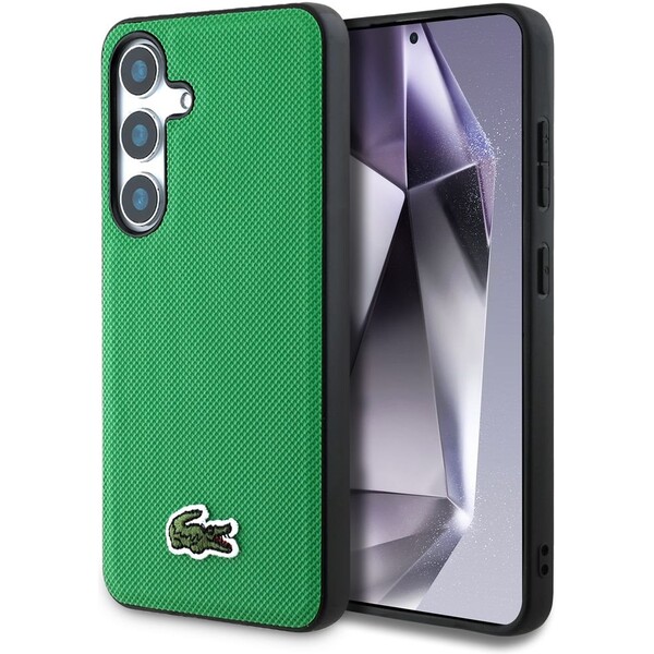 Lacoste Iconic Petit Pique Woven Logo MagSafe kryt Samsung Galaxy S25 zelený