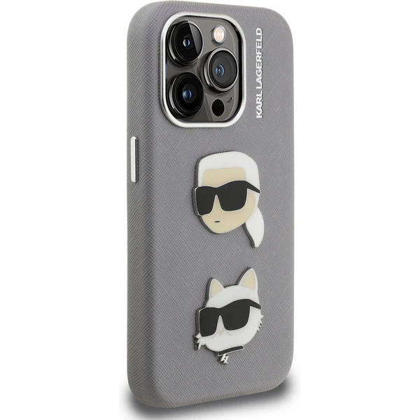 Karl Lagerfeld Grained PU K&CH Heads kryt iPhone 15 Pro šedý - Pouzdra - Obrázek a514ceb51a844f60aba84fbd0eabcbe7