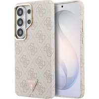 Guess PU Leather 4G Strass Triangle Logo Gold Frame Magnetic kryt Samsung Galaxy S26 Ultra růžový - Pouzdra