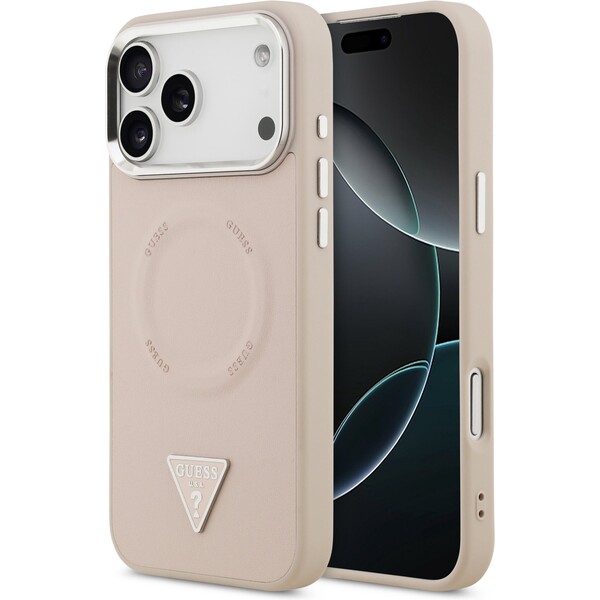 Guess PU Leather Triangle Logo MagSafe kryt iPhone 17 Pro růžový