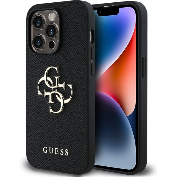 Guess PU Grained 4G Metal Logo kryt iPhone 14 Pro černý