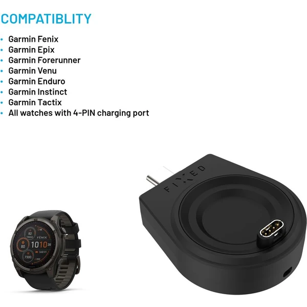 FIXED Nabíjecí USB-C adaptér pro Garmin Fenix 5/6/7/7X/8, Epix, Venu 2/3/3S, Vívoactive 3/4/5 černý - Nabíječky - Obrázek a6d99f7c0a344c289775caa6065664eb